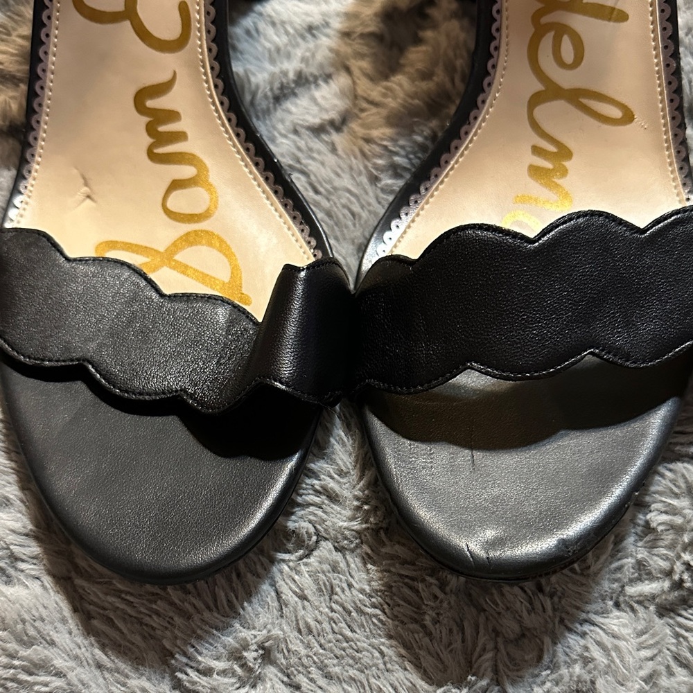 Sam Edelman Black Scalloped Ankle-Strap Block Heels - Picture 6 of 8